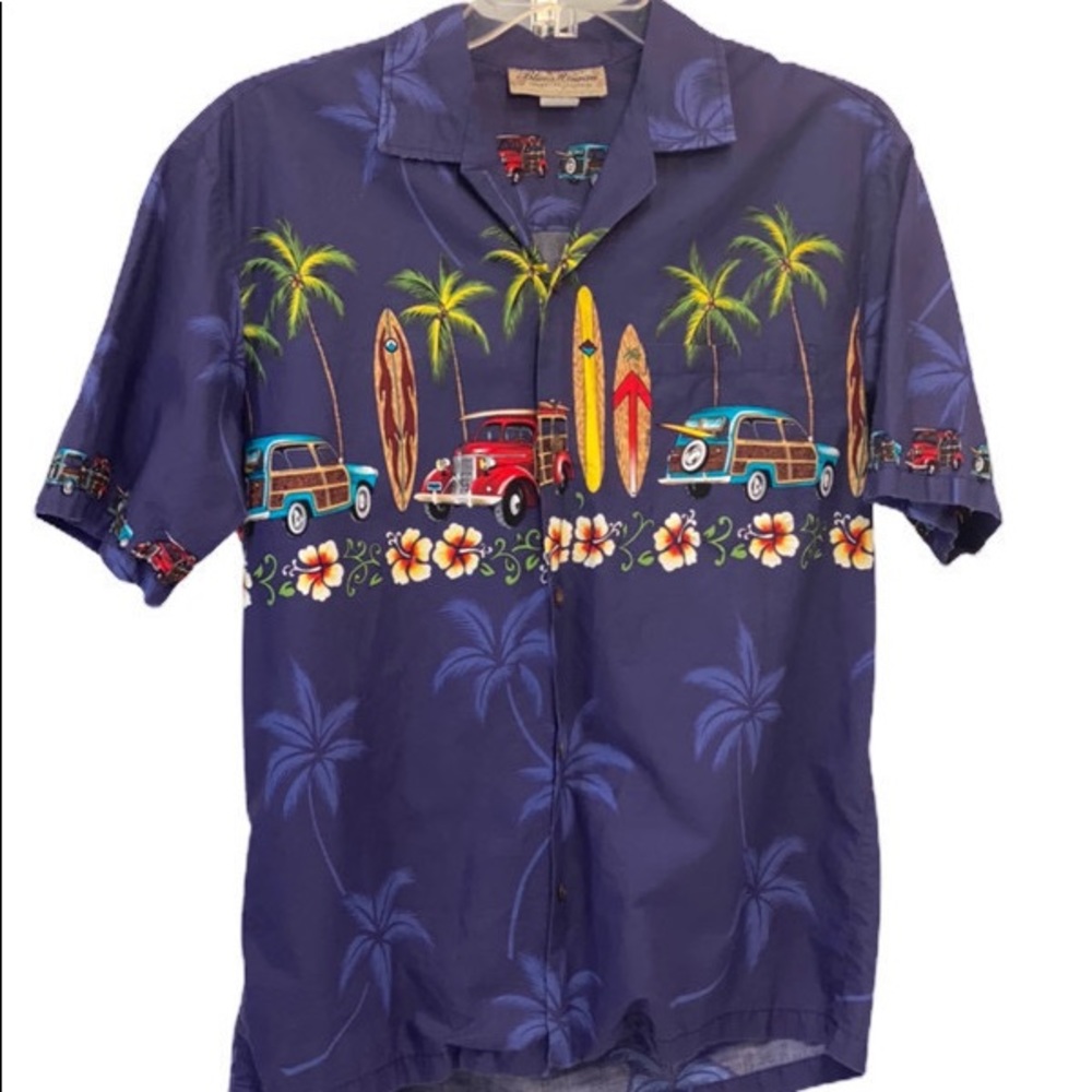 Hawaiian Floral Woodie Short Sleeve Shirt L